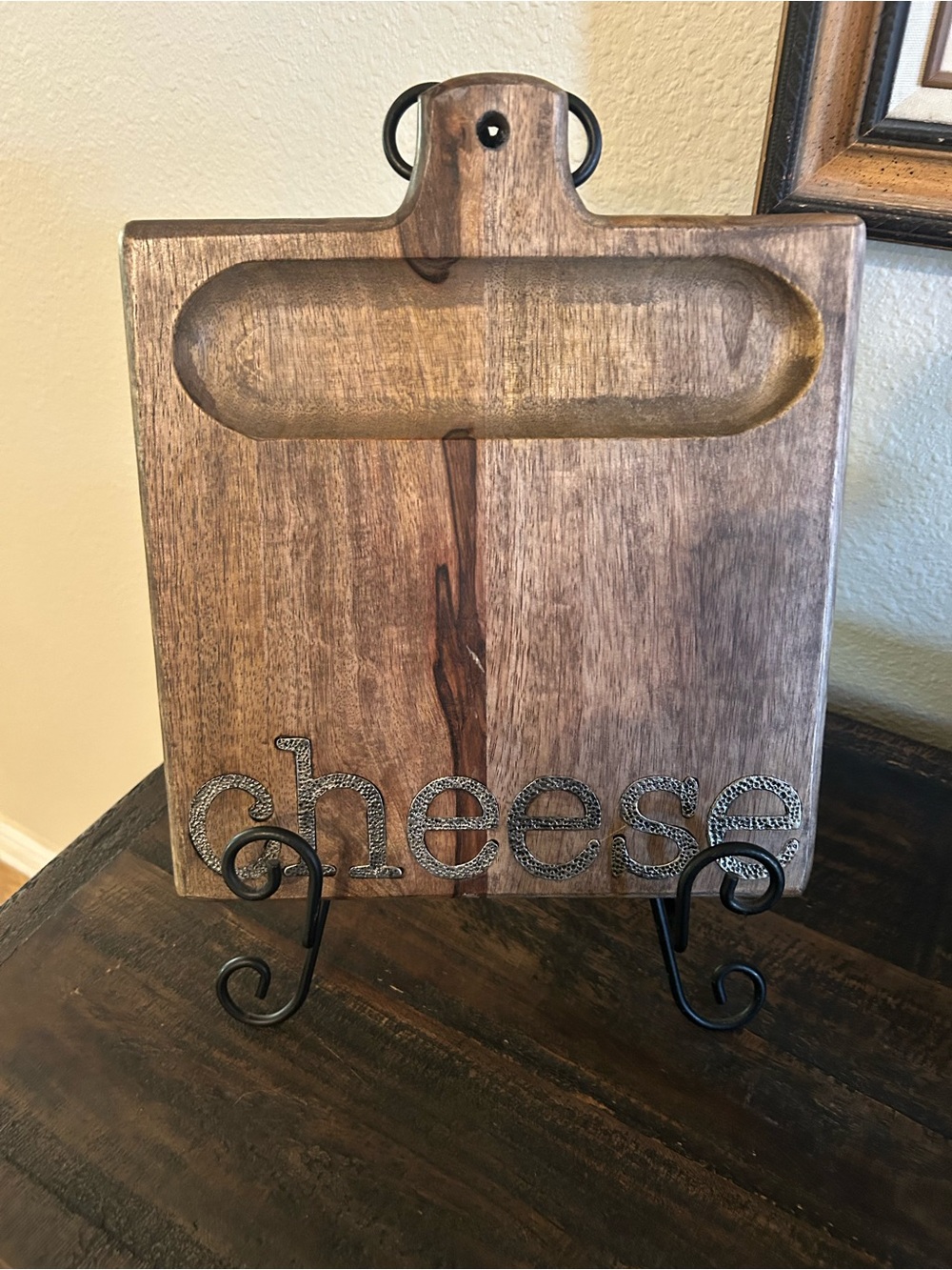Mud Pie Wooden Cheese Serving Board in Brown and Black with metallic lettering